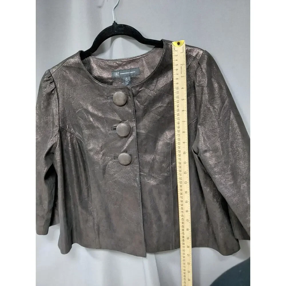 INC International Concepts 100% Leather Brown Lined Jacket Women Size M
